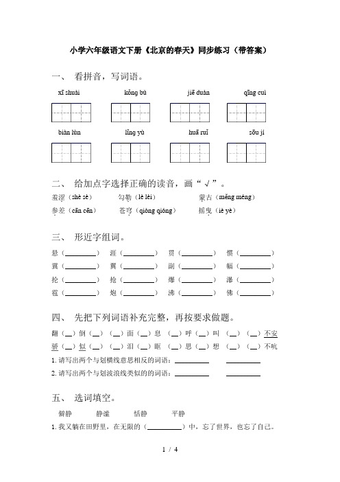 小学六年级语文下册《北京的春天》同步练习(带答案)