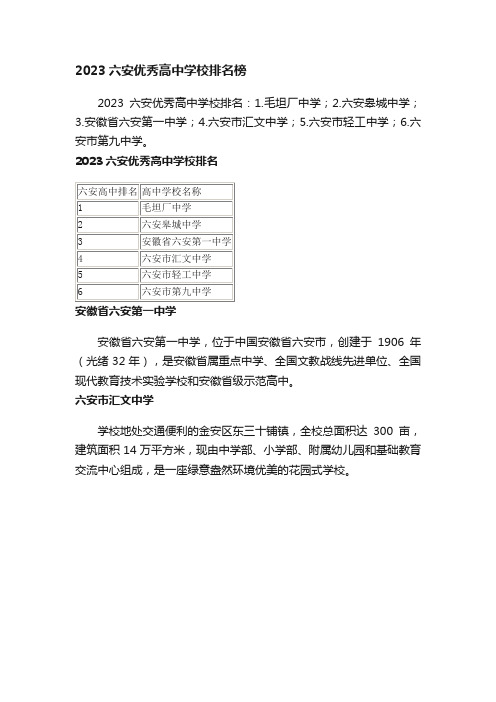 2023六安优秀高中学校排名榜