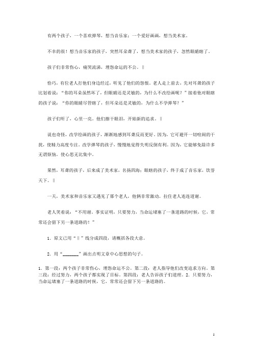 黑龙江省哈尔滨市第一零九中学中考语文阅读题复习 战胜命运的孩子 中心