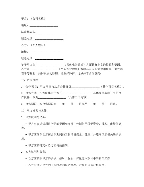 公司与个人合作合同协议书