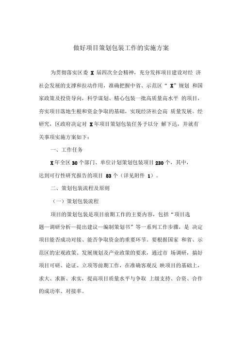 做好项目策划包装工作的实施方案