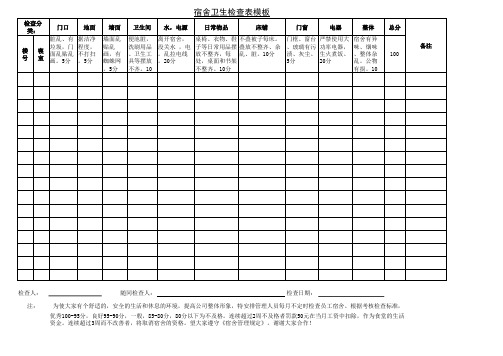 宿舍卫生检查表模板