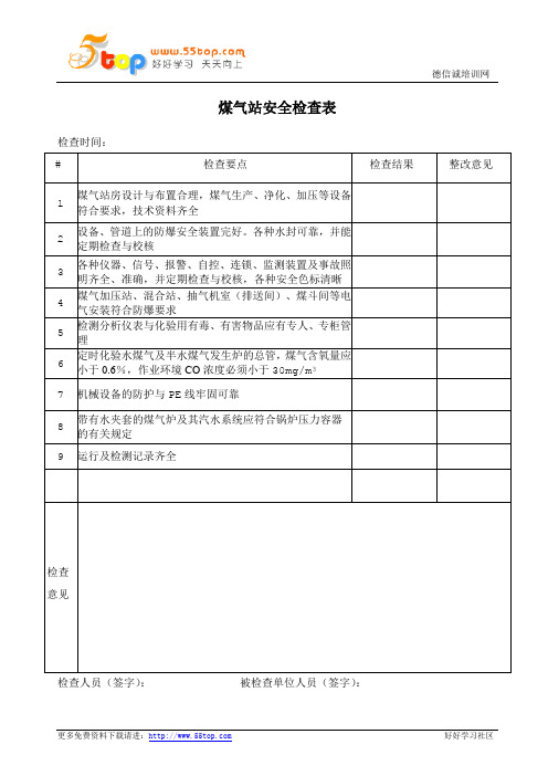 煤气站安全检查表