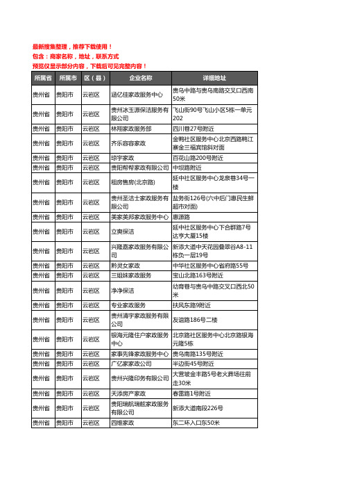 新版贵州省贵阳市云岩区家政服务企业公司商家户名录单联系方式地址大全45家