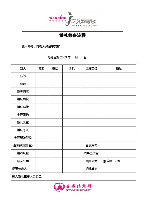 婚礼准备 策划 物品 注意事项 结婚流程