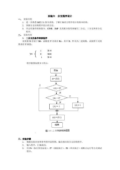 实验六  分支程序设计