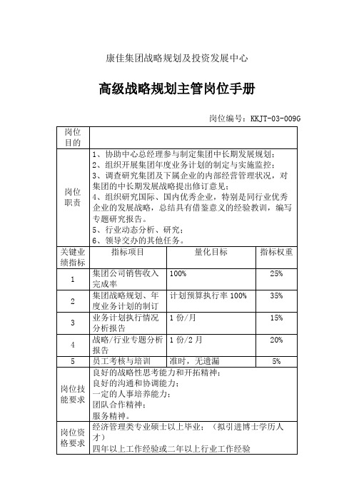 高级战略方案规划主管岗位手册—康佳集团