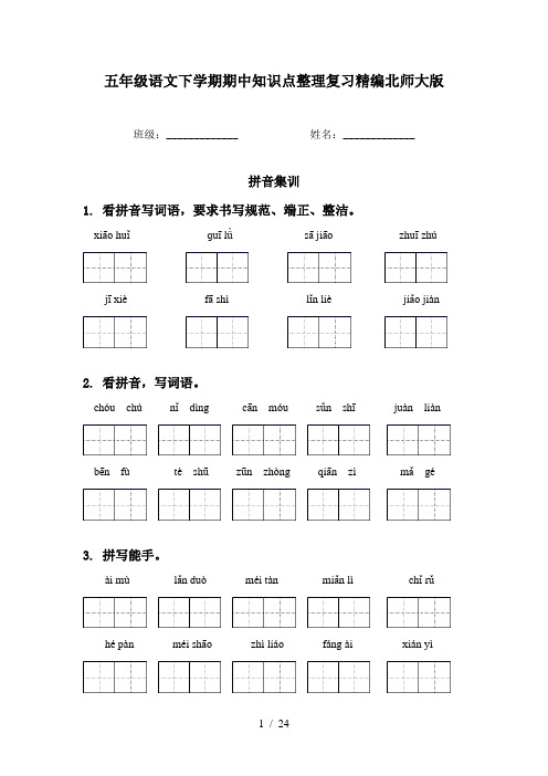 五年级语文下学期期中知识点整理复习精编北师大版