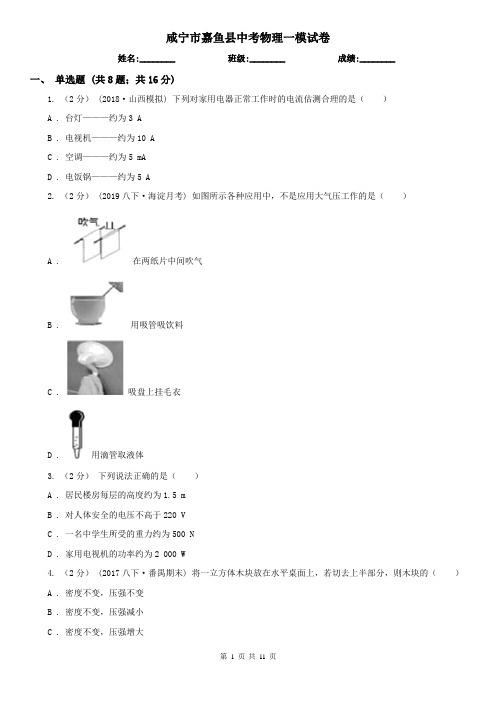 咸宁市嘉鱼县中考物理一模试卷