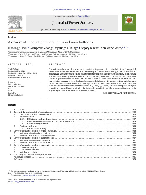 A review of conduction phenomena in Li-ion batteries