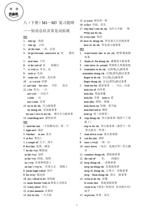 八年级下册M1-M5短语归纳汇总