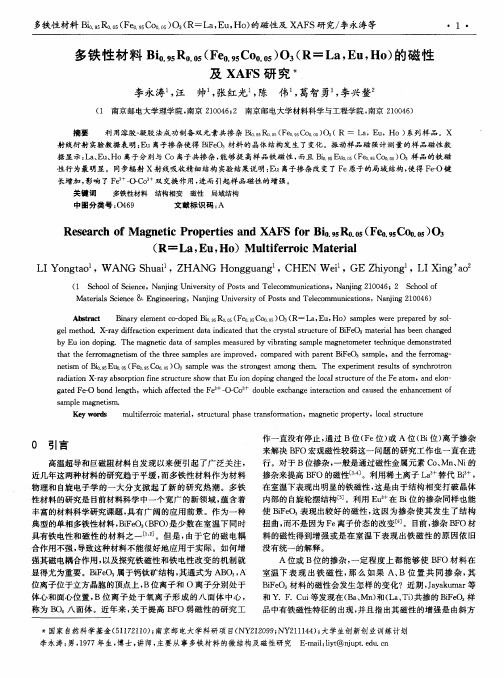 多铁性材料Bi0.95R0.05(Fe0.95Co0.05)O3(R=La,Eu,Ho)的磁性及XAFS研究