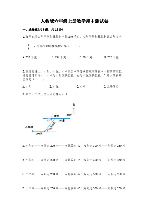 人教版六年级上册数学期中测试卷含答案(提优卷)