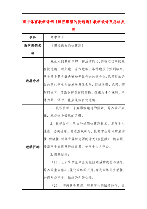 高中体育教学课例《田径课程的快速跑》课程思政核心素养教学设计及总结反思