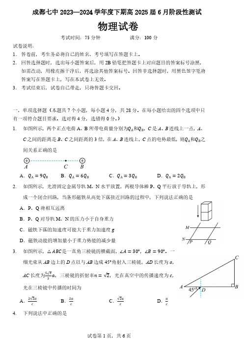 2024四川省成都市七中高二下学期6月月考物理试题及答案