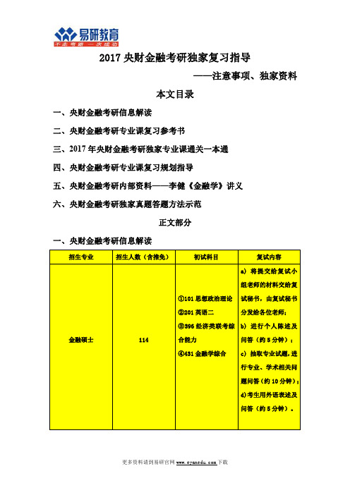 2017央财金融考研录取人数