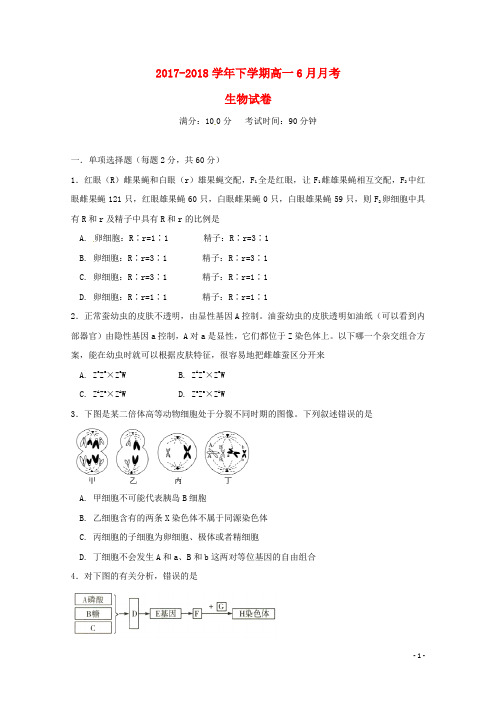 辽宁省大石桥市第二高级中学高一生物6月月考试题(无答案)