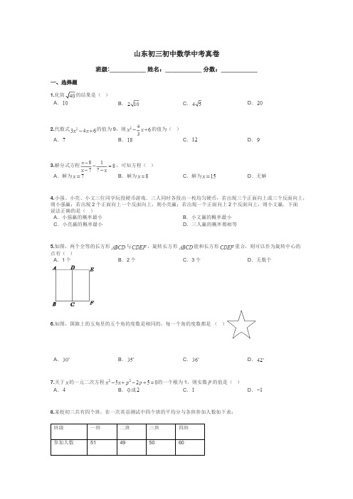 山东初三初中数学中考真卷带答案解析
