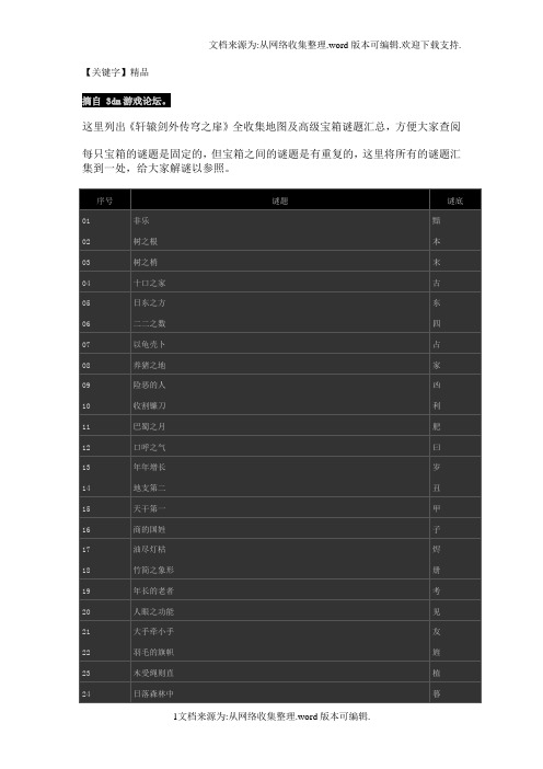 【精品】轩辕剑外传穹之扉全收集攻略地图