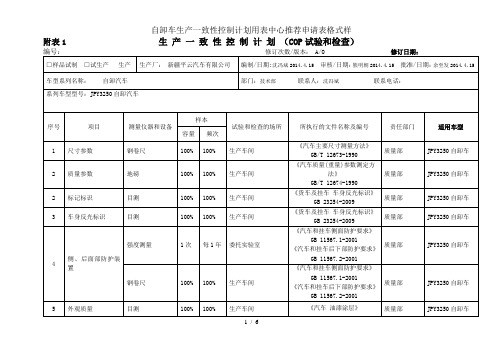 自卸车生产一致性控制计划用表中心推荐申请表格式样