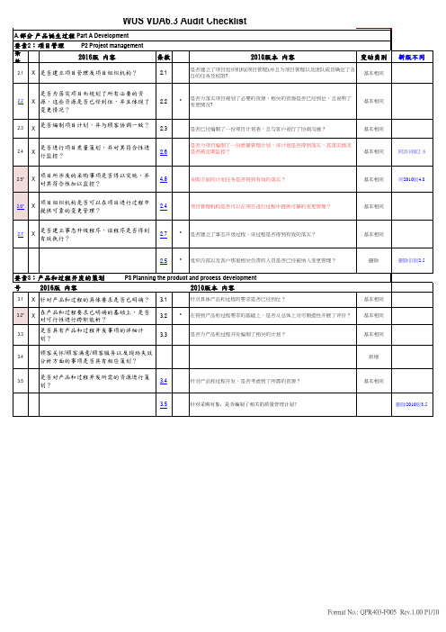 VDA6.3 2010版本与新版的变化点