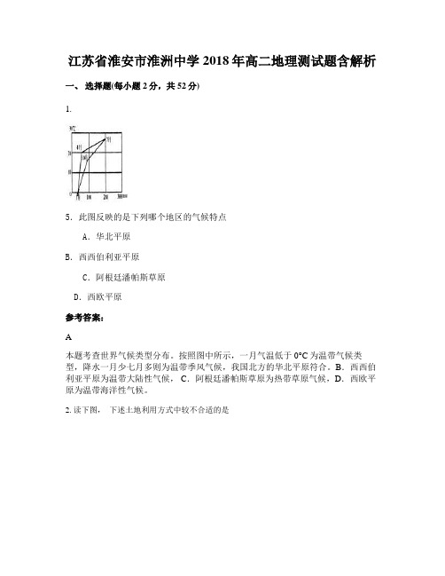 江苏省淮安市淮洲中学2018年高二地理测试题含解析