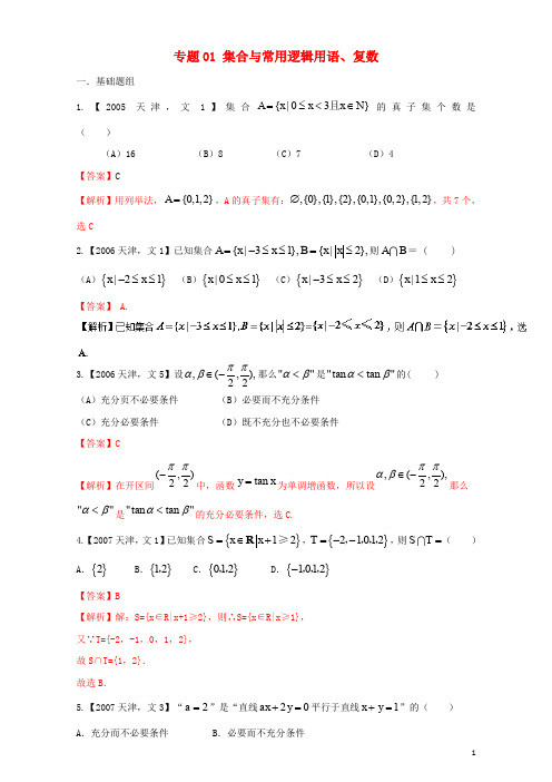 高考数学总复习 专题01 集合与常用逻辑用语、复数分项