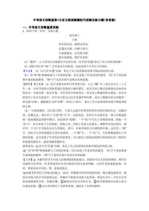 中考语文诗歌鉴赏+文言文阅读解题技巧讲解及练习题(含答案)