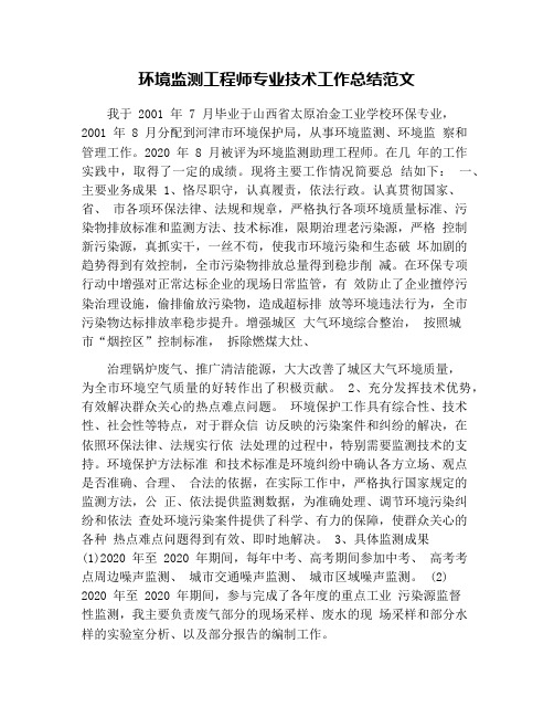 环境监测工程师专业技术工作总结范文