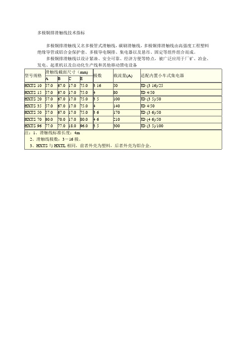 多极铜排滑触线技术指标