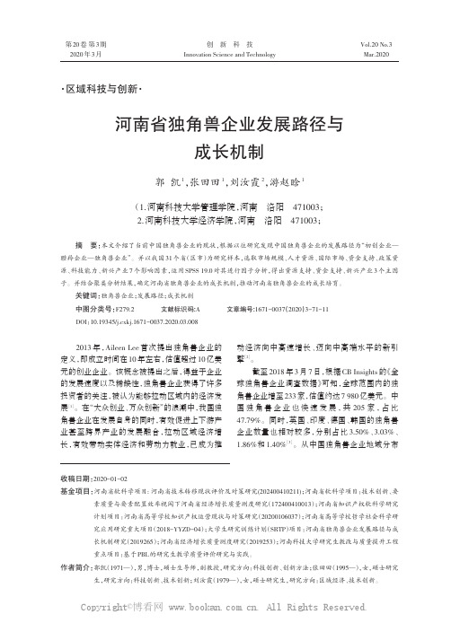 河南省独角兽企业发展路径与成长机制