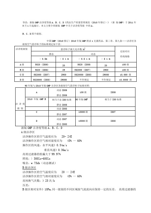 新版GMP洁净度等级ABCD