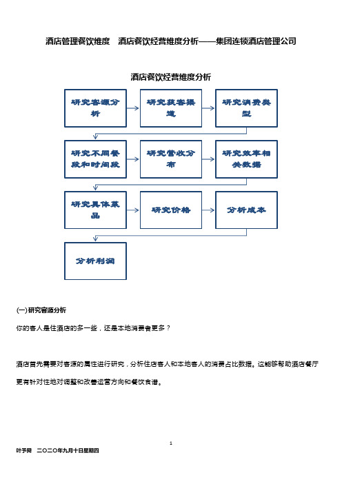 酒店管理餐饮维度  酒店餐饮经营维度分析——集团连锁酒店管理公司2033(叶予舜)