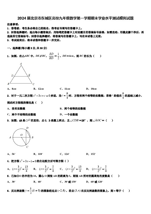 2024届北京市东城区名校九年级数学第一学期期末学业水平测试模拟试题含解析