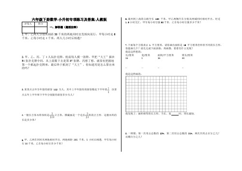 六年级下册数学-小升初专项练习及答案-V22-人教版