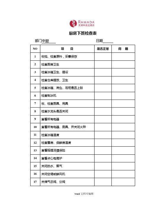 厨房下班检查表.doc