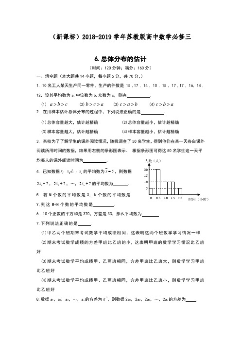 【新课标】2018-2019学年最新苏教版高中数学必修三：总体分布的估计同步测试题及答案