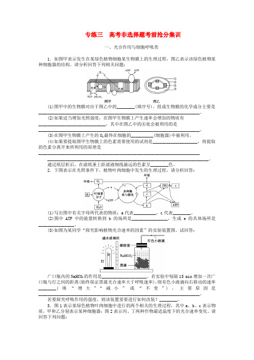 【优化设计】2015届高考生物二轮复习 特色专项训练三(一)光合作用与细胞呼吸类(含解析)