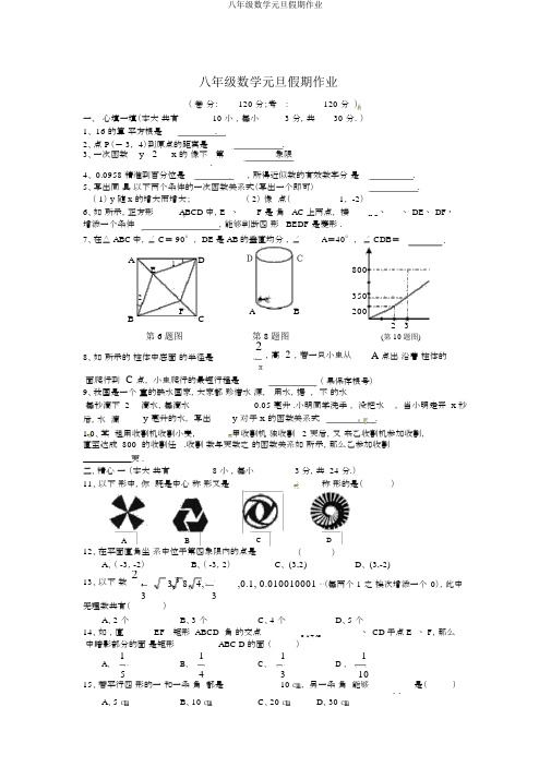 八年级数学元旦假期作业