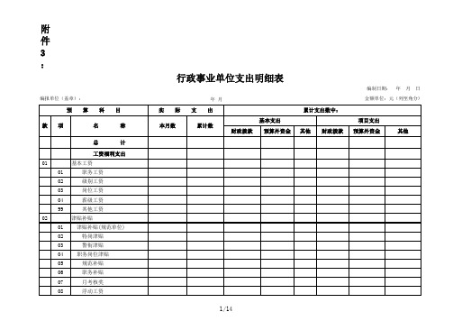 事业支出明细表