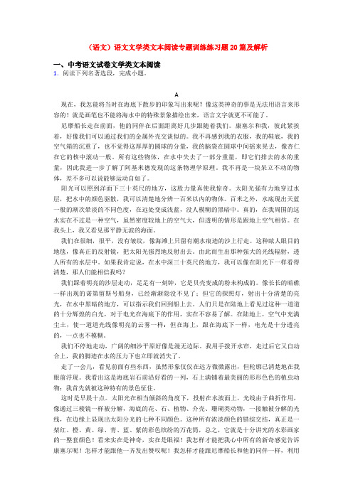 (语文)语文文学类文本阅读专题训练练习题20篇及解析