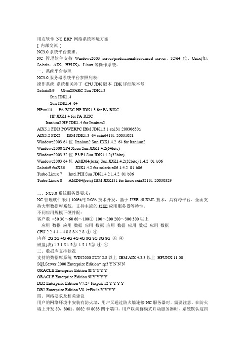 用友软件NC-ERP网络系统环境方案