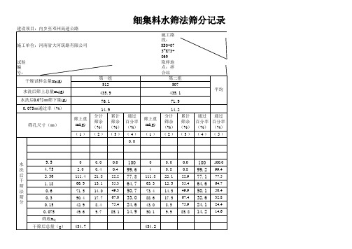 筛分反算表 水洗法 