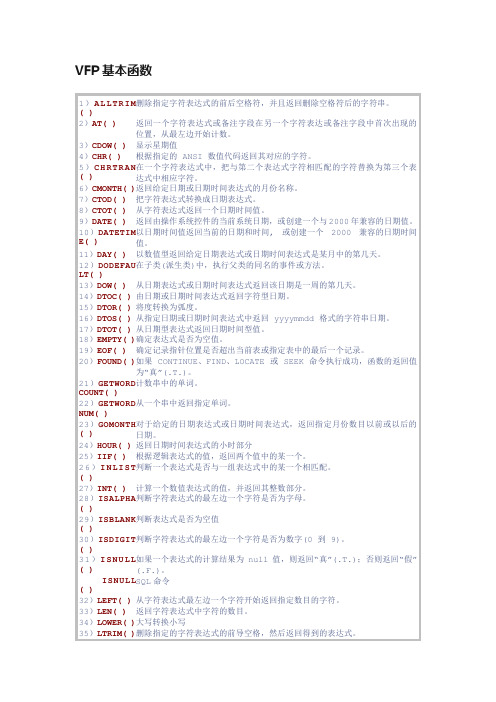 VFP基本函数