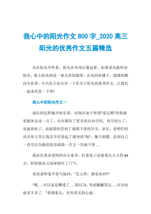 我心中的阳光作文800字020高三阳光的优秀作文五篇精选