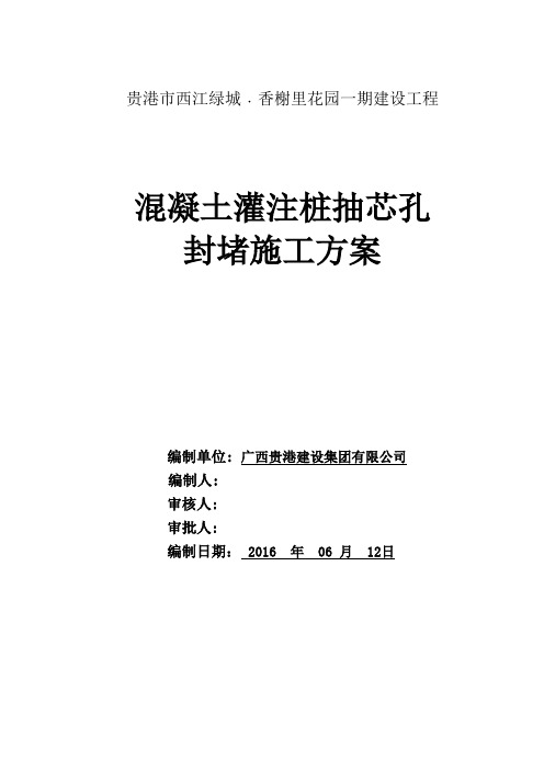 混凝土灌注桩抽芯孔封堵施工方案(0920