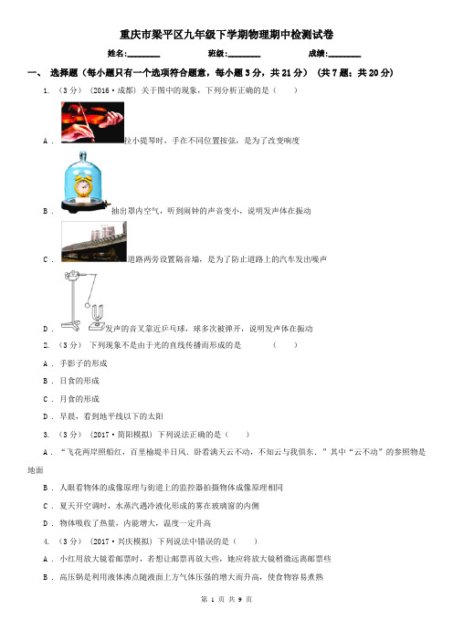 重庆市梁平区九年级下学期物理期中检测试卷