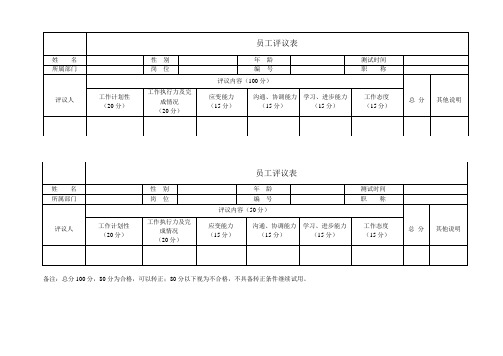 员工评议表