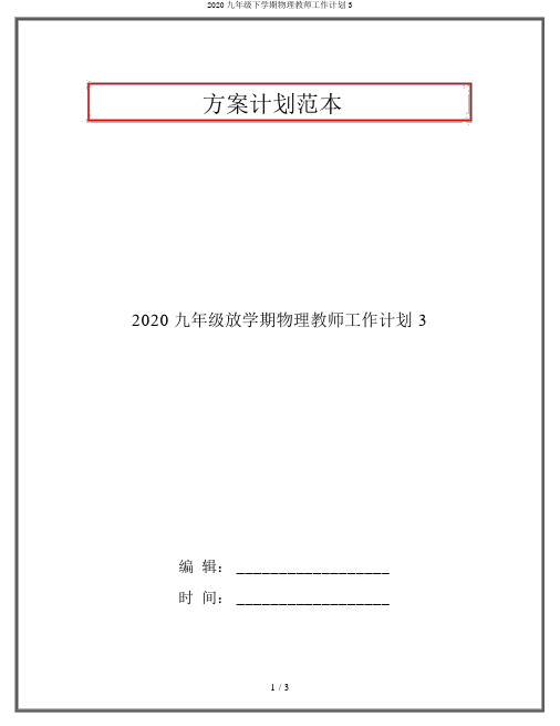 2020九年级下学期物理教师工作计划3