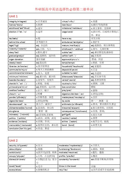 外研版高中英语选择性必修第二册单词